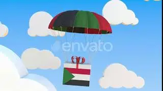 Carton with Flag of Sudan Falls with a Parachute | Motion Graphics - Envato elements