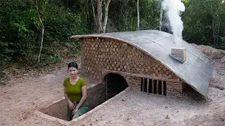 Building a DUGOUT Shelter with Fireplace from START TO FINISH | Plastic Roof & Wood Stove with Clay