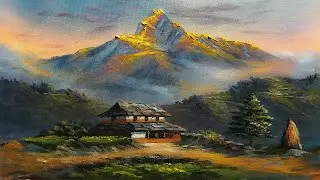 Nepali Painting | Beautiful Nepali Village Landscape Painting | Scenery Painting | Art Candy Nepal