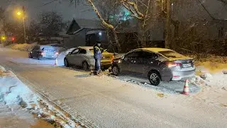 3 легковушки столкнулись в снегопад