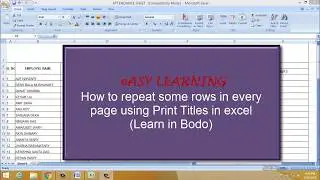 How to repeat some rows in every page using Print Titles in excel(Learn in Bodo)