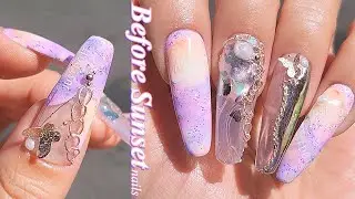 💜Nike Before Sunset Nails (feat. cat Sarong 😻 ) / Polygel Extension / 🎨 Paint Drawing /  Nail ASMR