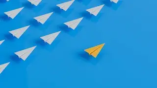 Business leadership concept, paper plane take the lead against other in the sky, 3D Animation Video