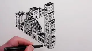 How to Draw Simple Buildings starting with cubes and ending in the shape of The Impossible Triangle