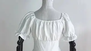 Women's White Dress Autumn Elegant Vintage Kawaii Puff Sleeve Midi Dress Square Collar Banda