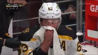 Brad Marchand Gets a Bloody Nose from a High Stick 