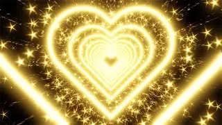Yellow Neon Heart With Star Shaped Glitter Particles on a Glittery Background. 4K Video Loop