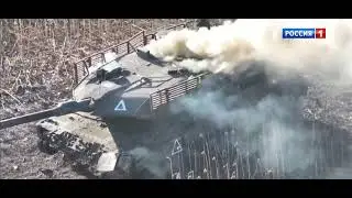 Горящий немецкий танк Leopard 2 в Курской области.