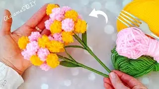 It's so Beautiful 💛🧶 Superb Yarn Flower Craft Idea with Fork - You will Love It - DIY Woolen Flowers