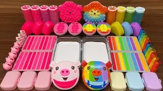 PINK vs RAINBOW I Mixing Random into Glossy Slime I Satisfying Slime 