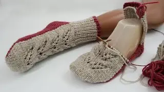 Socks with openwork on two knitting needles 🧦 (Instruction in subtitles)