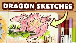 Dragon Sketchbook Session! - Filling a spread with colourful dragons