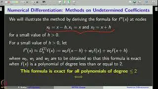 Lecture 54 : Numerical Differentiation: Method of Undetermined Coefficients and Arithmetic Error