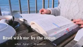 cozy beach cafe read with me ☕️☁️ with ocean wave sounds ~ asmr and ambience ✨