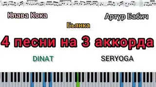 4 песни на 3 аккорда (кавер на пианино + ноты)