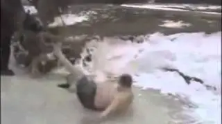 Drunk Russian breaks head on ice