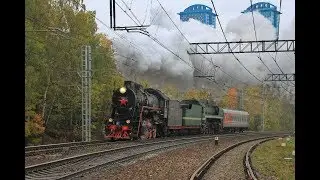 Л-2057 и П36-0120 с ретропоездом, перегон Тушино - Подмосковная