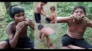 amazing technology catching fish by hand or eating delicious yummy cooking fish in the jungle