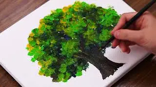 Paint Tree Using Sponge in 5min｜Easy Acrylic Painting For Beginners ASMR 