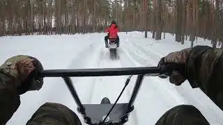 Сноубайк из мотоблока. Обкатываем в лесу.