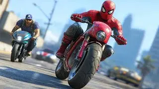 الأبطال الخارقين على القضبان دوامة قمع جسر 🕷️🏍️ RAINBOW SPIDER MAN! on Motorcycle in Spiral Bridge