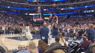 Courtside angle of Luka Doncic insane one handed hook shot from 3 vs Nets