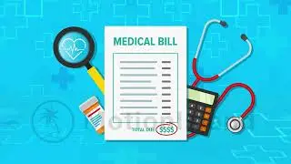 Medical bill invoice Animation with stethoscope, calculator, medication bottle and magnifying class