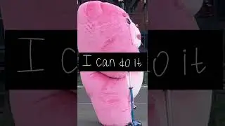 pink bear riding scooter in brooklyn. Let us know where to go next 😎