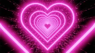 Neon Tunnel of Pink Hearts on a Mirrored Background. 4K Video Loop