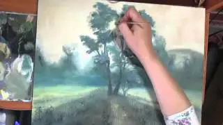 Лес,лучи солнца в тумане.Живопись маслом.Видео урок.