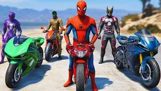 الأبطال الخارقين على القضبان دوامة قمع جسر 🕷️🏍️ RAINBOW SPIDER MAN! on Motorcycle in Spiral Bridge