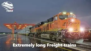 Extremely long diesel freight train, AMTRAK trains, Freight trains