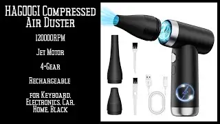 HAGOOGI Compressed Air Duster, Portable Electric Air Duster 4 Speeds Rechargeable Air Blower
