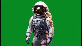 Astronaut walking around, Science Fiction (Royalty free green screen footage)