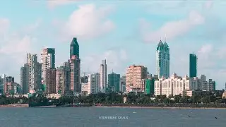 Motion panorama of the skyline seen from Marine Drive, South Mumbai.