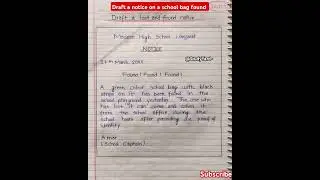 Notice writing on found a  school bag l notice writing on lost and found