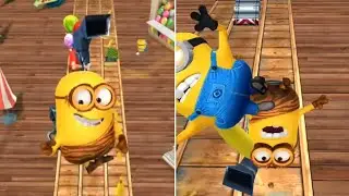 Minion Rush: Cro-Minion Punches Minions While Using Banana Vacuum at Super Silly Fun Land