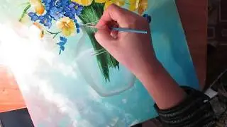Простое написание стеклянной вазы масляными красками.
