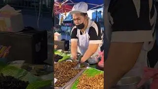 Fight For Life Thai Lady Selling Fried Insects -Thai Street Food