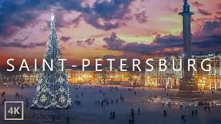 【4K】Snowfall in Saint-Petersburg (Christmas Walk) Night walk in Saint-Petersburg in the Winter Snow