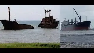 Сухогруз Mercury Ocean штормом вынесло на отмель в районе Бошняково. Сахалин.