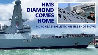 HMS Diamond returns to Portsmouth after intensive action in the Red Sea