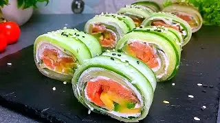 So SIMPLE and SO DELICIOUS! Snack on the holiday table! Cucumber rolls with red fish.