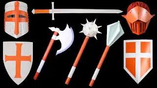 08 Paper Knight Sword | Shield  | Helmet | Axe | Mace || Origami Paper Weapons