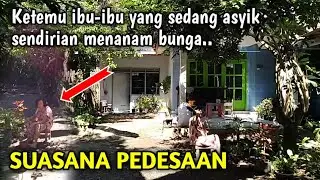 Ibu ini asyik sendirian menanam tanaman hias depan rumah di desa yang sepi !!