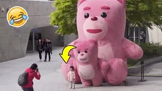 [PRANK]Giant pink bear Statue Prank | in Korea funniest reactions.