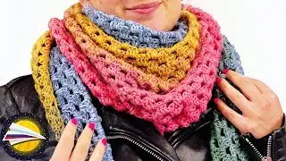 Бактус косынка крючком на осень | Мастер класс по вязанию градиентной пряжей | Пряжа Rico Design
