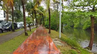 Rainy walking tour Rio de Janeiro Barra da Tijuca.Rainy quiet and noisy rio. 4K