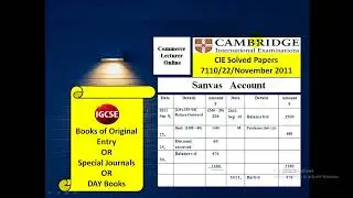 CIE Solved Papers| Books of original entry  7110/22/November 2011|Sanvas ledger Account IGCSE