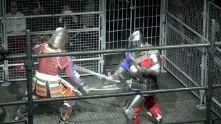 A historic battle between fully armored knights and samurai